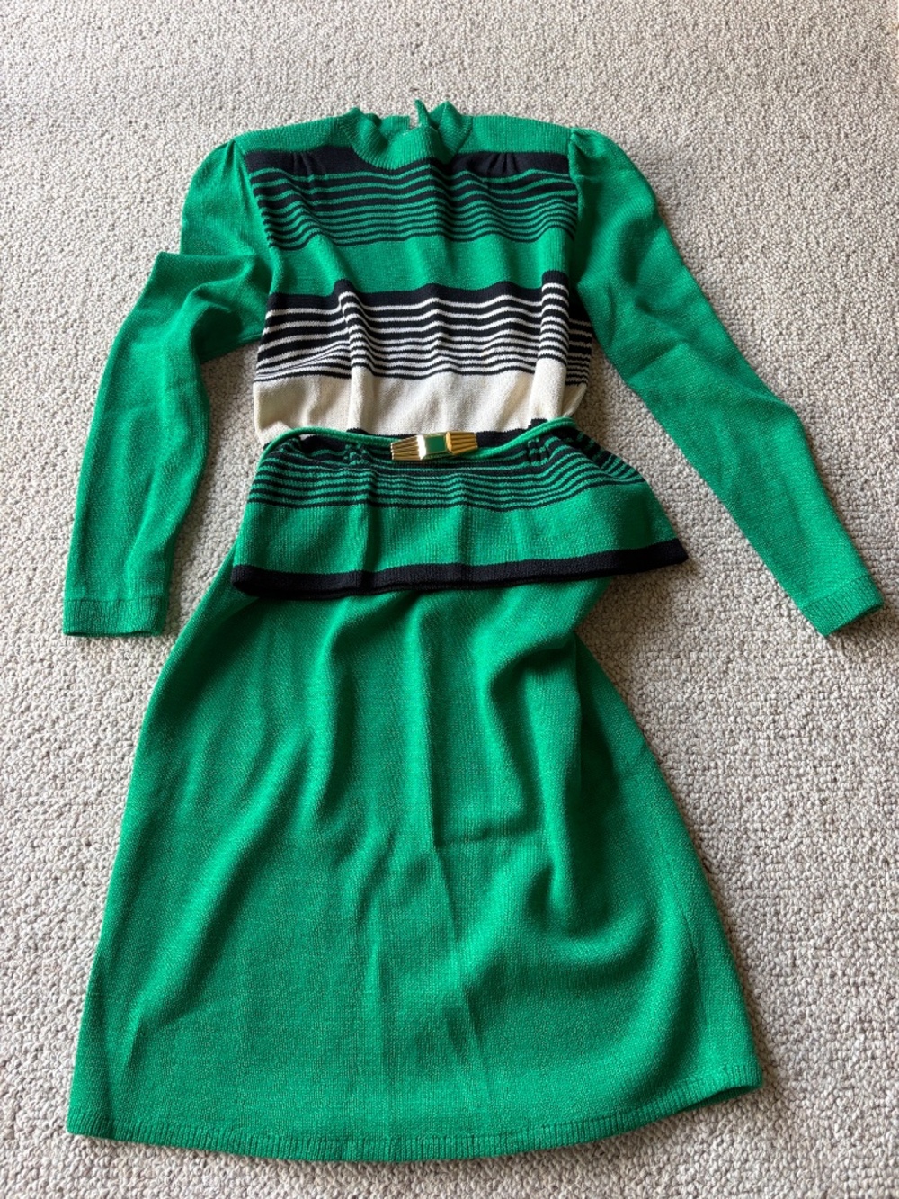Vintage St John Santana Knit Skirt Set M Belted 80s Dynasty Office Siren Chic - Picture 2 of 15